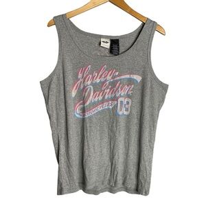 Harley Davidson ribbed tank top rhinestone embellished bling shirt gray size 3x